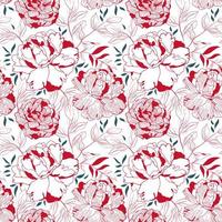 Peony red and white floral seamless pattern vector