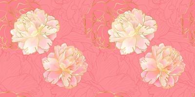 Gold and gentle pink peony seamless pattern vector