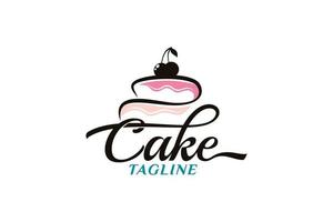 simple cake logo with a combination of a cake and cherry, with stylish lettering vector