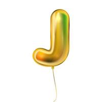 Gold metallic balloon, inflated alphabet symbol J vector