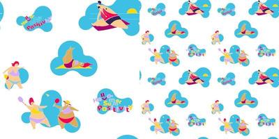 Seamless pattern Happy Fat Girl on the Beach vector