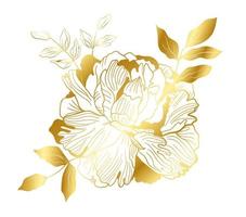 Golden big peony flower in oriental trend vector