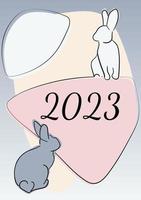 2023 New Year's card. Vector illustration of Chinese New Year 2023 symbol, year the rabbit. For postcards, cards