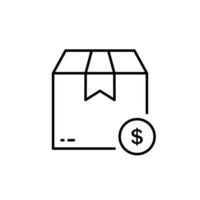 Pay Money Dollar for Delivery Service Black Line Icon. Currency Payment Transfer for Parcel Box Linear Pictogram. Pay Speed Delivery Order Outline Icon. Editable Stroke. Isolated Vector Illustration.