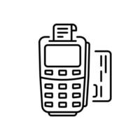 Terminal for Wireless Transaction NFC Technology Line Icon. Contactless Payment on POS with Credit Card Pictogram. Tap Bank Card to Pay Outline Icon. Editable Stroke. Isolated Vector Illustration.