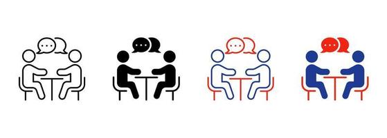 Human Resource Manage Silhouette and Line Icon. Job Interview Meeting Pictogram. Recruitment Find Work Career Communication Icon. Employer Hire Employee. Editable Stroke. Isolated Vector Illustration.
