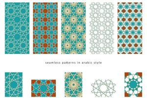 Arabic seamless patterns in mint and brown vector
