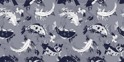 Japanese carps Koi white and blue seamless pattern vector