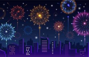 the night view of the city is full of colorful fireworks for the end of the year and the beginning of the year vector