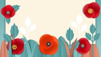 Cut paper floral banner with poppies vector