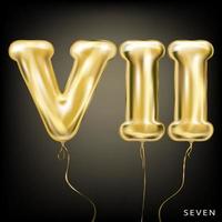 Roman 7 number, gold foil balloon VII form on the black background vector