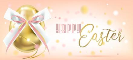 Easter golden egg with silk bow in confetti vector