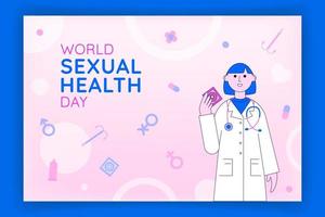 Template for banner or poster World Sexual Health Day. Vector illustration with doctor and contraception.