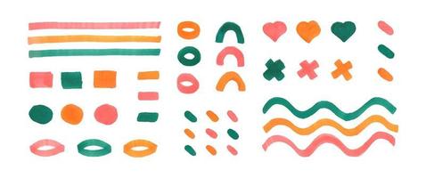 Vector set of abstract design elements drawn with felt pen.