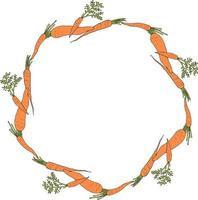 Round frame with awesome carrots on white background. Vector image