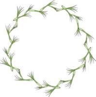 Round frame with awesome green onion on white background. Vector image.