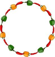 marco redondo con pimientos naranjas, rojos y verdes positivos sobre fondo blanco. imagen vectorial vector