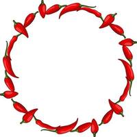 Round frame with positive red hot peppers on white background. Vector image.