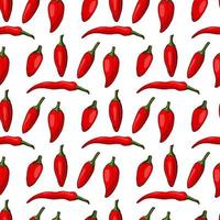 Seamless pattern with awesome hot red peppers on white background. Vector image.