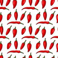 Seamless pattern with awesome hot red peppers on white background. Vector image.