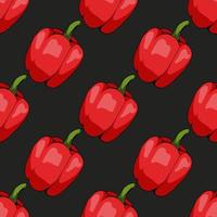 Seamless pattern with big red peppers on black background. Vector image.