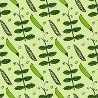 Seamless pattern with awesome green peas on light green background. Vector image.