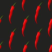 Seamless pattern with hot red peppers on black background. Vector image.