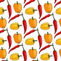 patrón impecable con pimientos amarillos, naranjas y rojos positivos sobre fondo blanco. imagen vectorial vector