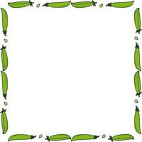 Square frame with cute green peas on white background. Vector image.