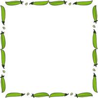 Square frame with cute green peas on white background. Vector image.