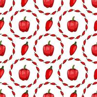Seamless pattern with hand drawn red peppers on white background. Vector image.