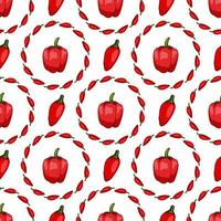 Seamless pattern with hand drawn red peppers on white background. Vector image.