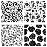 Silhouette of a geometric and floral black and white pattern seamless tile cut file vector set