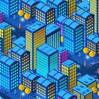 The night city background 3D illustration neon ultraviolet of urban infrastructure isometric buildings vector