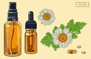 Feverfew flowers and dropper and sprayer vector