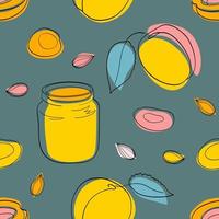 Seamless pattern Apricot jam and fruits on gray vector