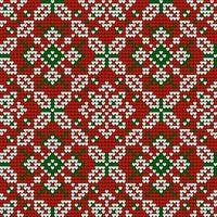 Grandma s Christmas knitting pattern in red, green and white colors vector