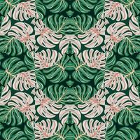 Doodle monstera mosaic seamless pattern. Botanical leaf endless wallpaper. Creative palm leaves tile. vector