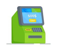 Vector illustration of an isolated green ATM machine on a white background.