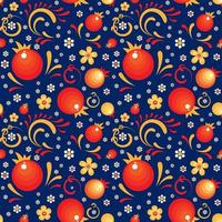 Red Currant floral pattern like a Khokhloma style vector