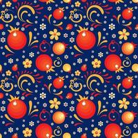 Red Currant floral pattern like a Khokhloma style vector