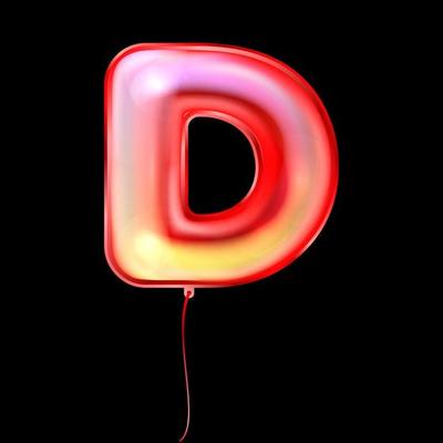 Red metallic balloon, inflated alphabet symbol D