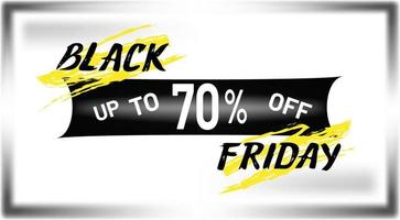 Black Friday Phrase Lettering With Yellow Grunge Brush Strokes, Up to 70 Percent Off, on Shiny Metallic Background vector