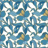 Light blue seamless pattern with high detalised alstroemeria buds and flowers vector