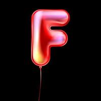 Red metallic balloon, inflated alphabet symbol F vector