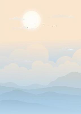 Morning sky,Cartoon Spring cloudy sky scape in blue and yellow colour,Vector of nature sky in sunny day Summer,Vertical Natural banner background for World environment day, Save the earth or Earth day
