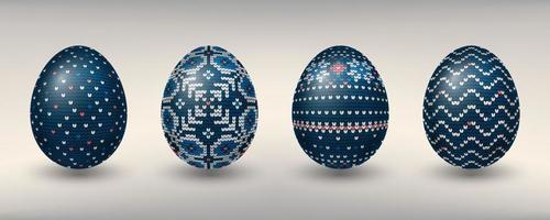 huevos pascuales decorados con patrones de tejido azul vector