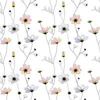 Delicate flowers seamless pattern on white vector