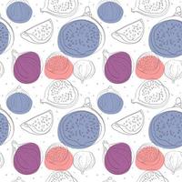 Cartoon Fig Seamless Pattern in line art style vector
