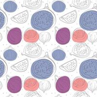 Cartoon Fig Seamless Pattern in line art style vector